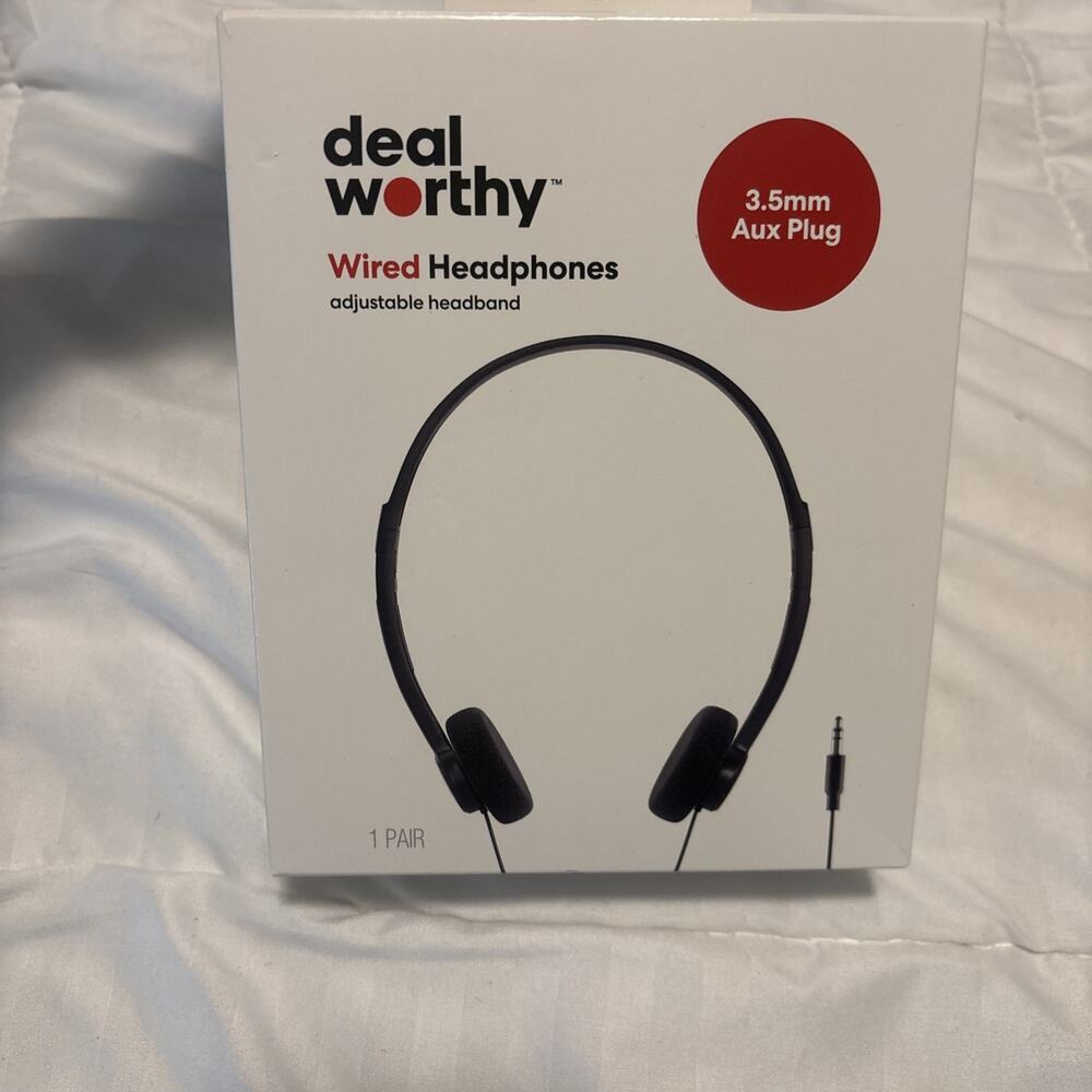 NWT Deal Worthy Wired Adjustable Headphones 3.5mm Aux Plug NIB